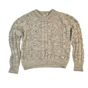 Sigallo Vintage Cable Knit Sweater XL Marled Grey V-Neck Acrylic Pullover Mens